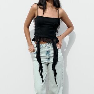Zara Black Ruffle Trim Top